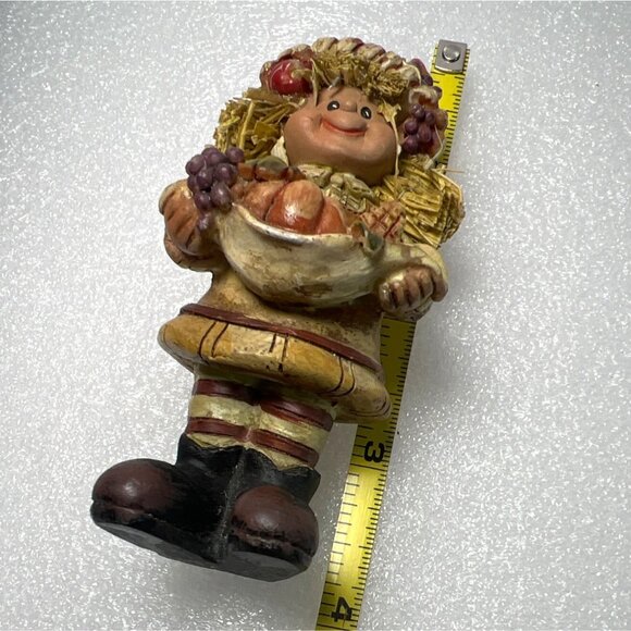Whimsical Girl Harvest Scarecrow Figurine Autumn Produce Straw Hair Big Smile - Picture 7 of 7